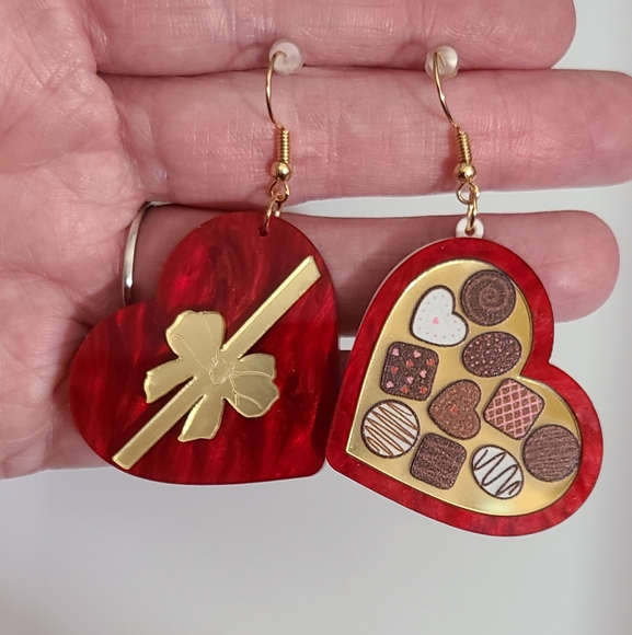 Jewelry - Valentine's box of candy earrings enamel acrylic chocolates gift NEW